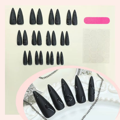 24Pcs Halloween Dark Scrub Fake Nails Press on Nails Wearable Y2K Nails Super Long Pointy Nails 3D Black Snake False Nails Tip