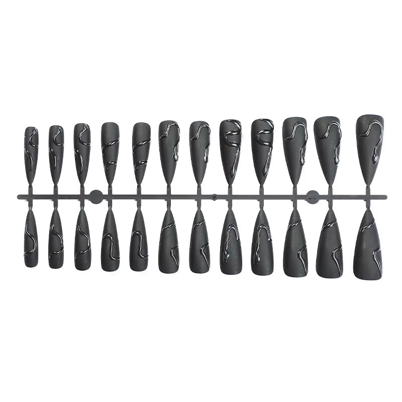 24Pcs Halloween Dark Scrub Fake Nails Press on Nails Wearable Y2K Nails Super Long Pointy Nails 3D Black Snake False Nails Tip