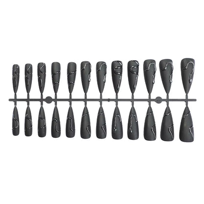24Pcs Halloween Dark Scrub Fake Nails Press on Nails Wearable Y2K Nails Super Long Pointy Nails 3D Black Snake False Nails Tip