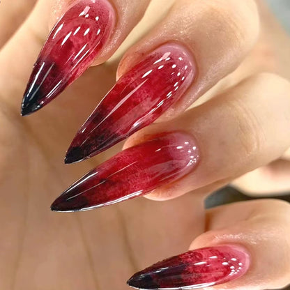 24Pcs Halloween Dark Scrub Fake Nails Press on Nails Wearable Y2K Nails Super Long Pointy Nails 3D Black Snake False Nails Tip