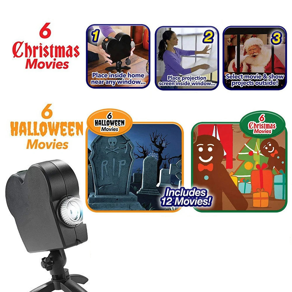 Fashion Halloween Christmas Window Projector Outdoor Atmospheric Feeling Festival Projection Home Room Office US/EU/AU/UK Plug